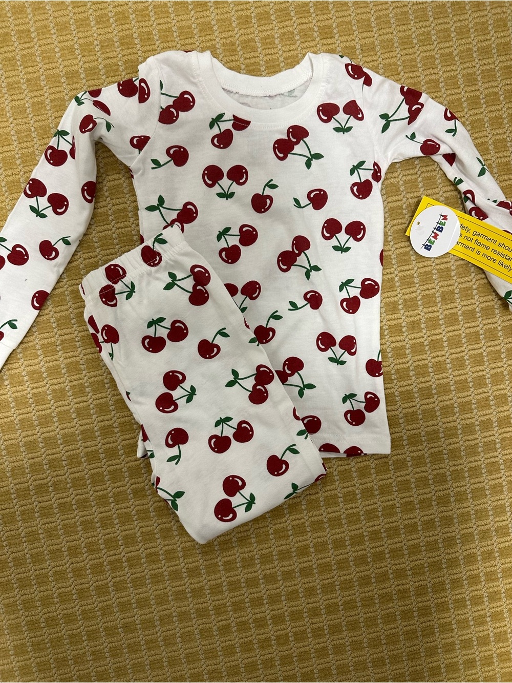 Kids White Cherry-Print Pajama Set - Cozy Long-Sleeve Two-Piece